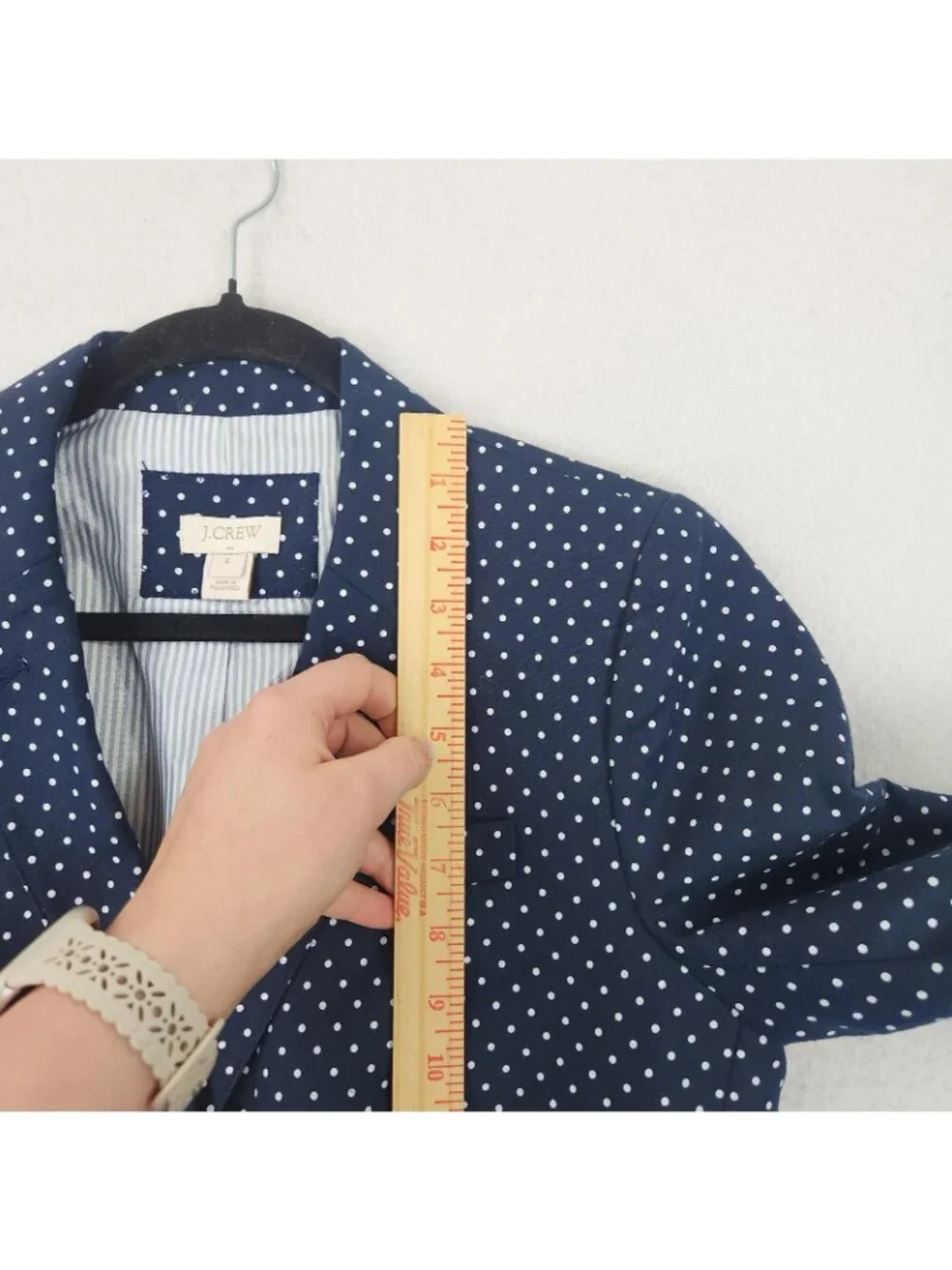 J Crew Jacket Womens 6 Blue Polka Dot Linen Blend Two Button Blazer Career
